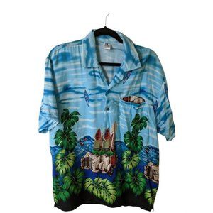 Uluwatu Collection Mens Hawaiian Shirt Multicolor Blue Floral Short Sleeve L